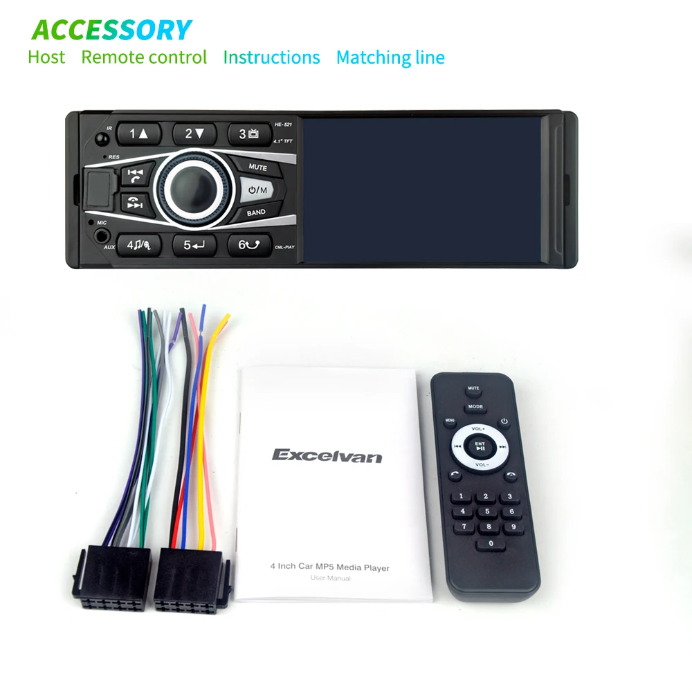 HE521 4,1 дюймов одиночный DIN Bluetooth автомобильный AM FM Радио стерео USB AUX вход в тире головное устройство автомобиля MP5 плеер с микрофоном