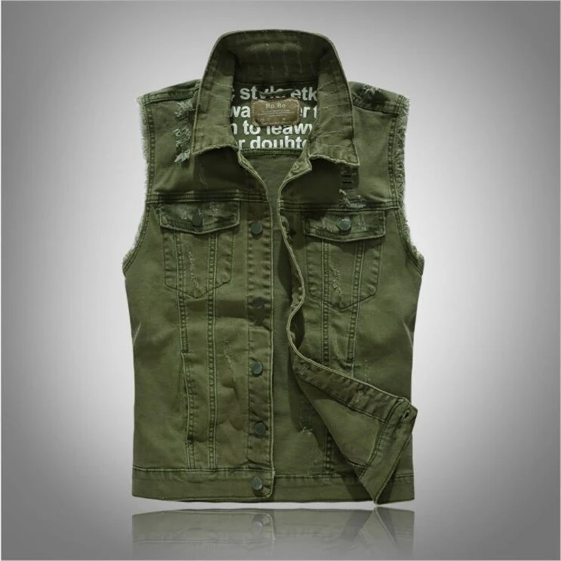 Белый джинсовый жилет мужской повседневный облегающий винтажный в стиле