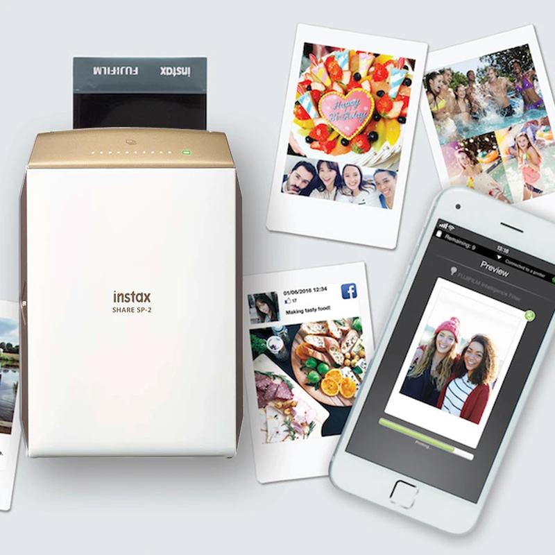 Fujifilm Instax Share SP 2 принтер для смартфонов Золотое серебро + Fuji мини белая простая 100