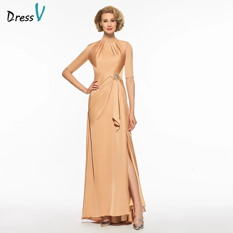 

Dressv scoop neck mermaid mother of bride dress half sleeves floor length zipper up trumpet long mother evening gown custom