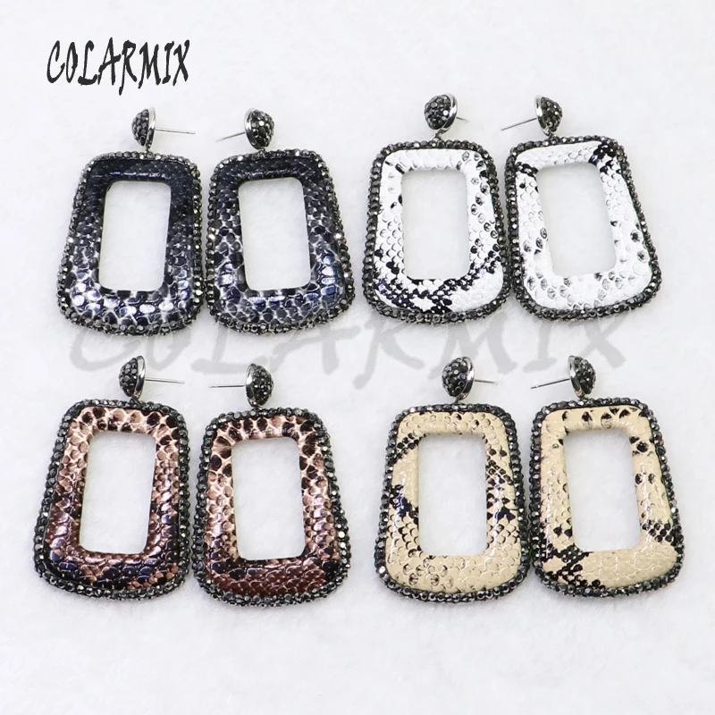 Оптовая продажа партиями по 4 пары серьги из змеиной кожи прямоугольное