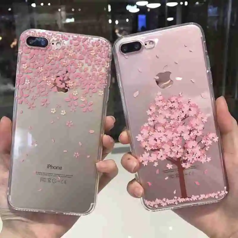 Japanese Girl Style Phone Case For IPhone X 7 8 Plus Cases Soft Silicon PU Cherry Blossoms Cover Iphone 6 S 8plus Capa |