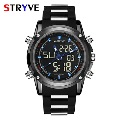 blue STRYVE мужские модные спортивные часы мужские кварцевые аналоговые цифровые светодиодные часы мужские силиконовые военные водонепроницаемые часы Relogio Masculino - Цвет: blue