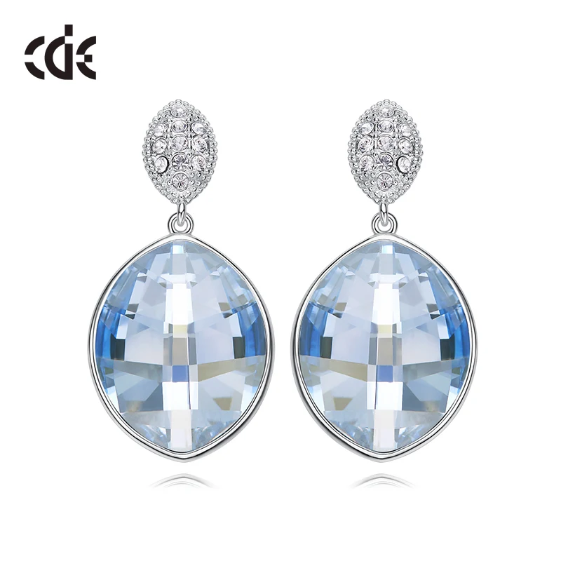 Blue CDE, украшенные кристаллами Swarovski, серьги, ювелирное изделие, настоящее 925 пробы, серебряные серьги в форме капли воды, хорошее ювелирное изделие - Цвет камня: Blue