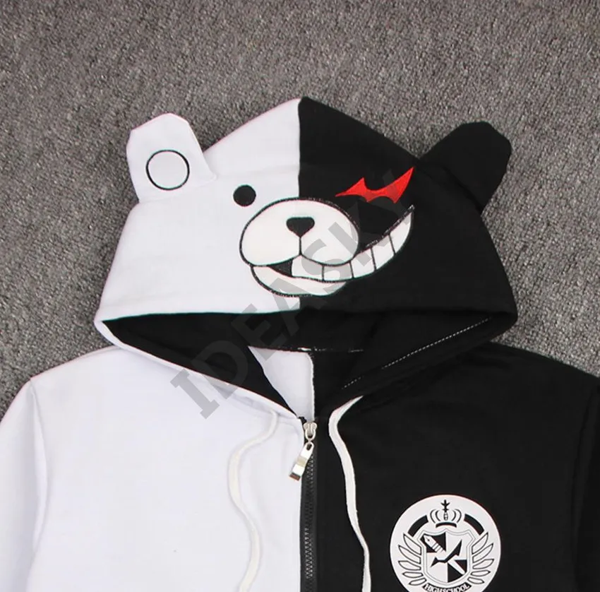 Аниме Danganronpa Косплей Монокума костюм унисекс толстовка с капюшоном черный белый медведь с длинным рукавом повседневное пальто куртка