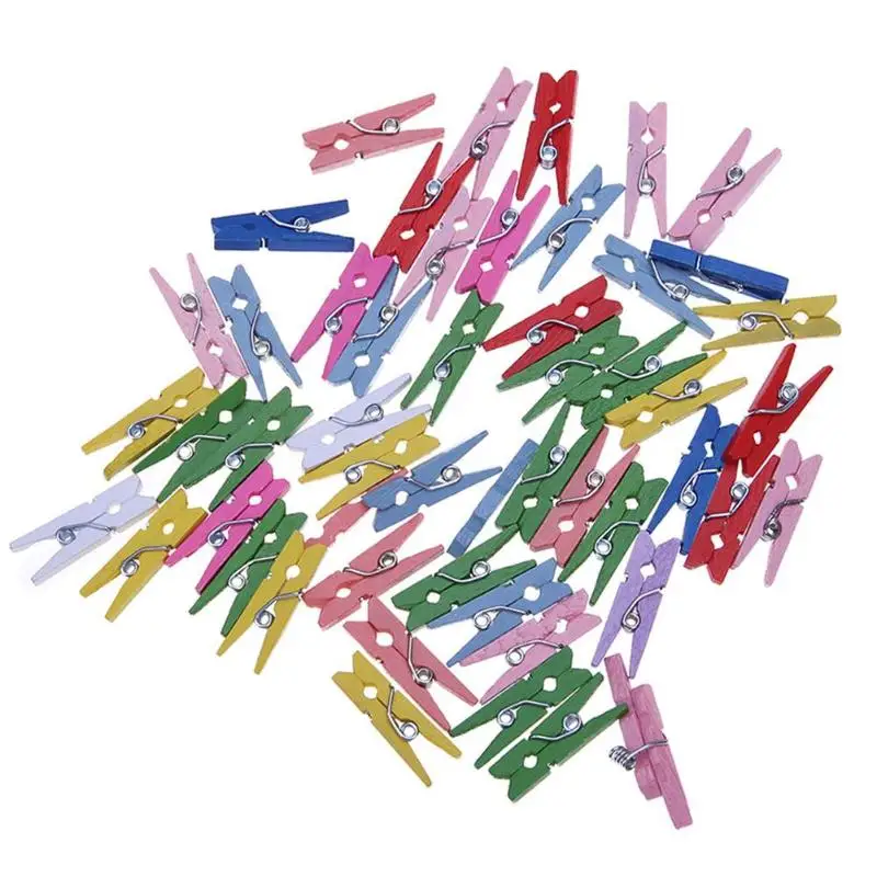 Colored 50pcs 25x3mm 50 шт. 25 мм/35 мм деревянные зажимы для бумаги декоративные цветные мини поделки памятки DIY одежда Peg мини фото зажимы офисные принадлежности - Цвет: Colored 50pcs 25x3mm