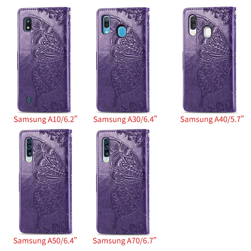 3D бабочка PU кожаный флип чехол для samsung Galaxy A10 чехол для samsung A30 A40 A50 A70 смартфон Капа кошелек сумка