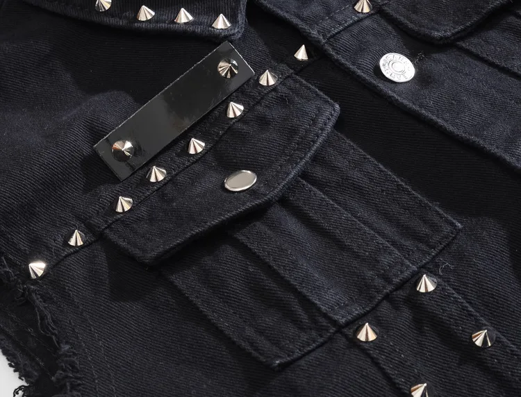 Панк мужской джинсовый жилет с заклепками Цвет Черный Сезон Slim Fit размера плюс 5XL
