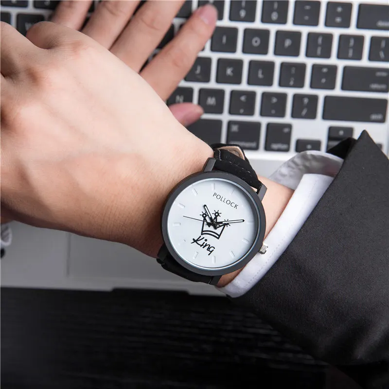 Кварцевые часы King Queen с кожаным ремешком роскошные брендовые наручные для мужчин