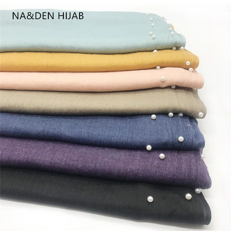 

Women soft scarf Cotton tassels pearls oversize plain fashion solid viscose long shawls Muslim basic hijab head 10pcs/lot