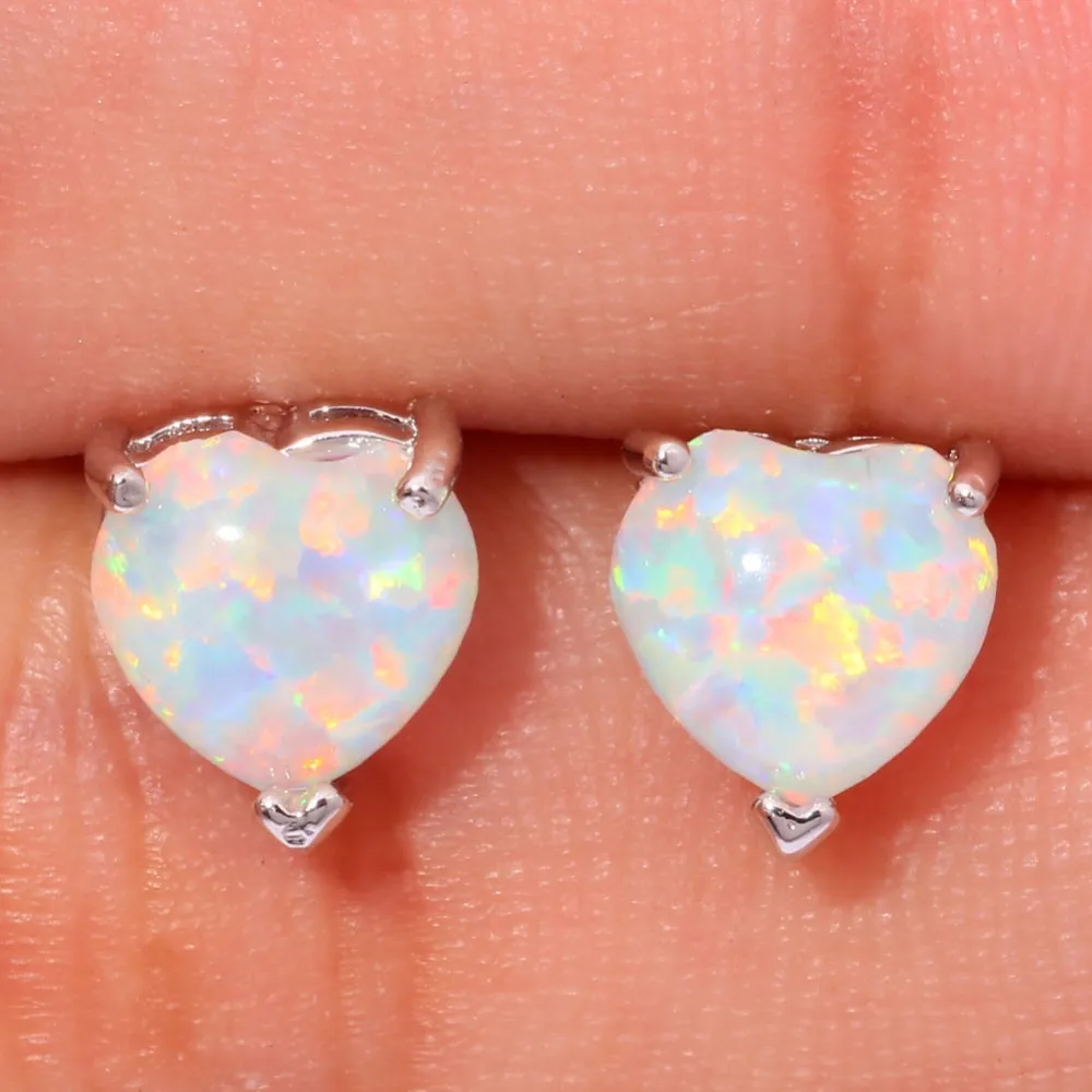 Серьги гвоздики женские посеребренные с опалом 7 мм|earrings wholesale|wholesale earringsblue fire opal |