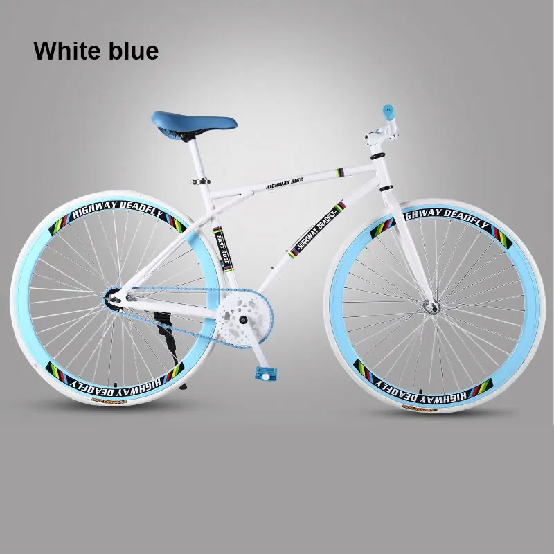 White blue Дорожный велосипед с фиксированной передачей, велосипедный светильник для взрослых, Односкоростной велосипед, задний тормоз, отличная шина, велосипед для взрослых и студентов - Цвет: White blue