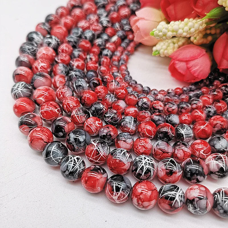 

Wholesale 4/6/8/10mm Pull White Silk Glass Beads Loose Spacer Beads Painted Charm For Jewellery Making DIY Bracelet&Necklace #09