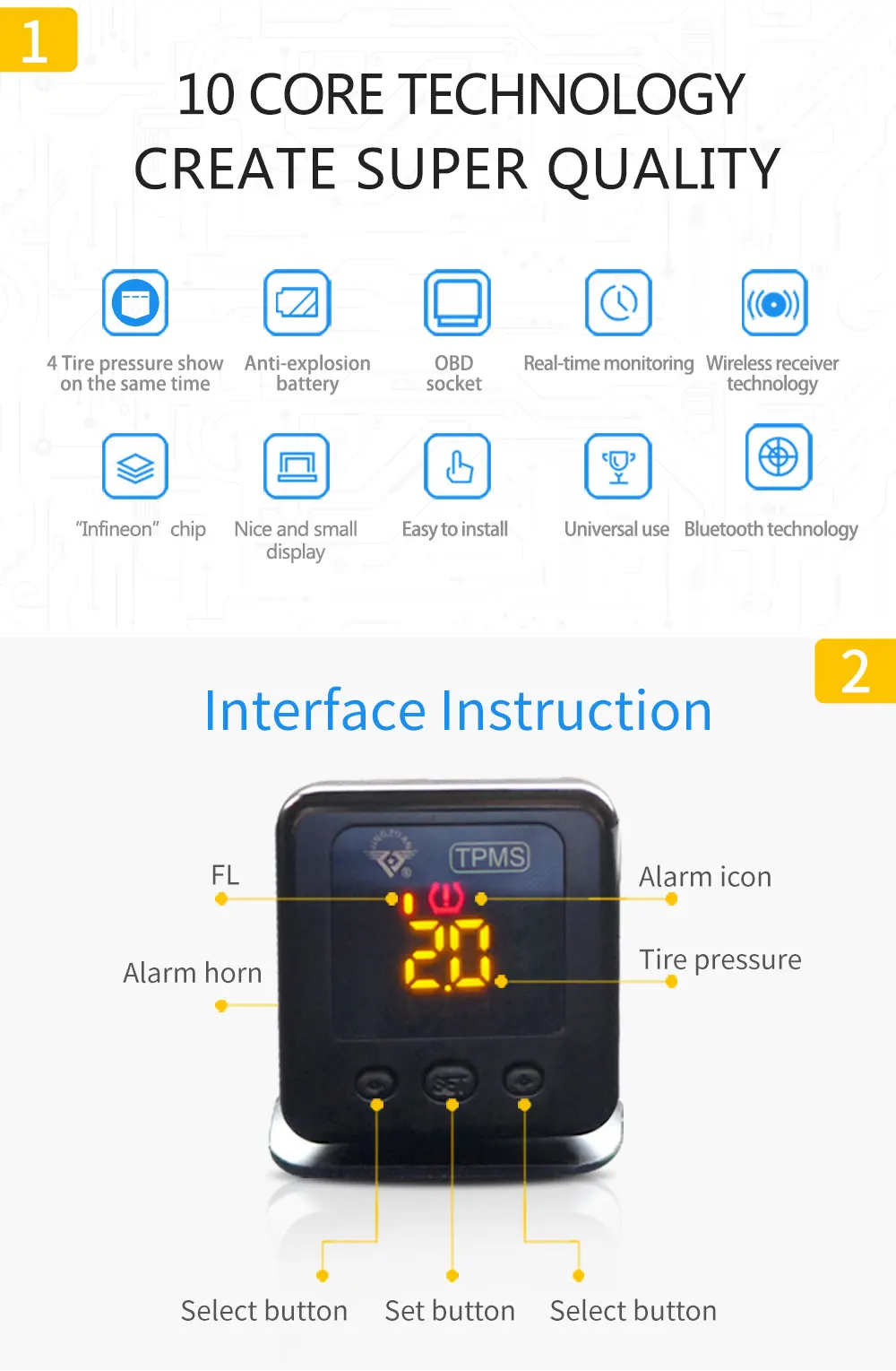 Новейший дизайн JINGZUAN TPMS автомобильный диагностический инструмент светодиодный TMPS система контроля давления в шинах 4 или 5 датчиков разъем obd