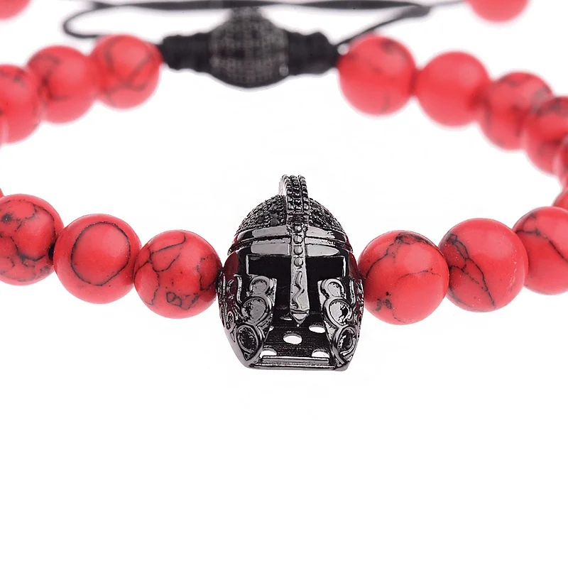 8 мм черный шлем из меди и шара красные браслеты с бусинами натурального камня для