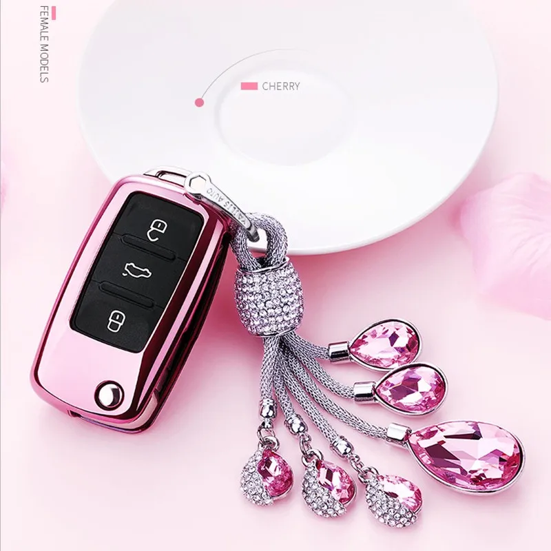 Car Key Case For Volkswagen VW Passat Golf Jetta Bora Polo Sagitar Tiguan Auto Bag Cover Protector with Crystal Keychain TPU | Автомобили