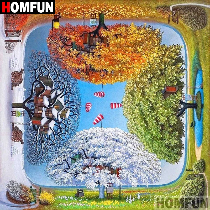 Алмазная живопись HOMFUN 5D &quotчетыре сезона&quot полный квадрат/круглая дрель 3D