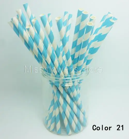 25 шт. бумажные соломинки белого и голубого цвета в диагональной полоской