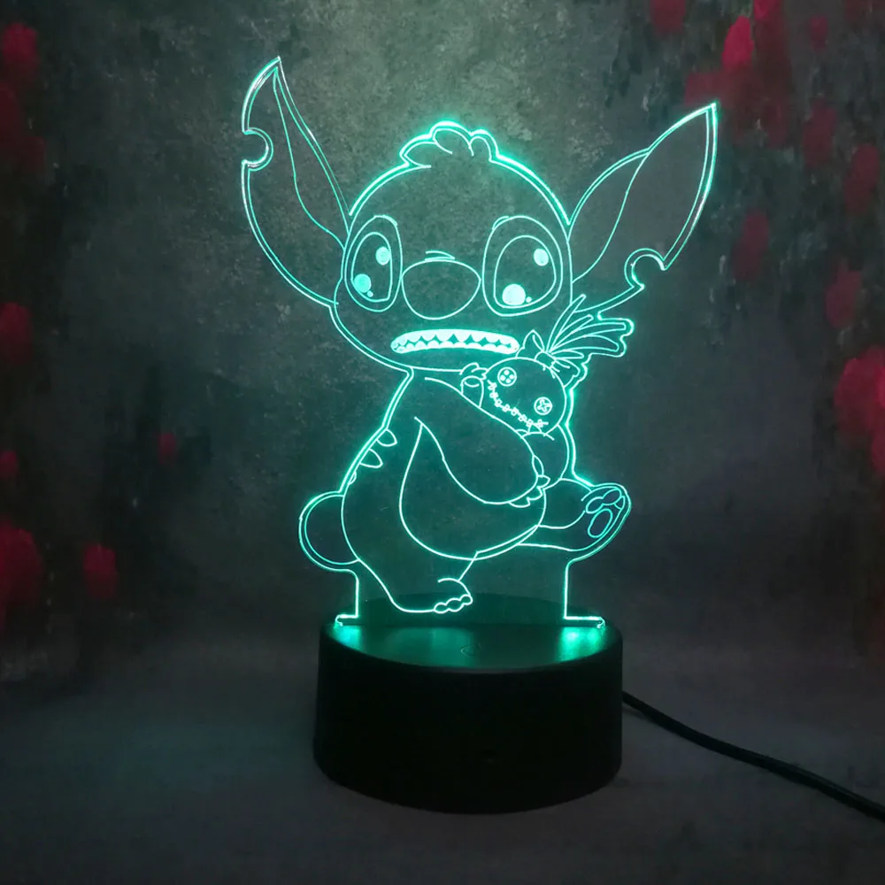 Мультфильм 3D ночник Ститч Led Иллюзия 7 видов цветов Изменение дистанционного