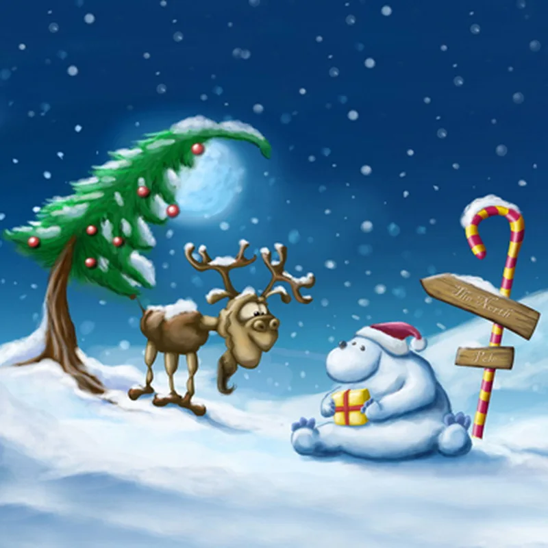 

10x10FT Light Blue Sky Moon Reindeer Snowman Cartoon Christmas Tree Custom Photography Backdrops Studio Background Vinyl 3x3m
