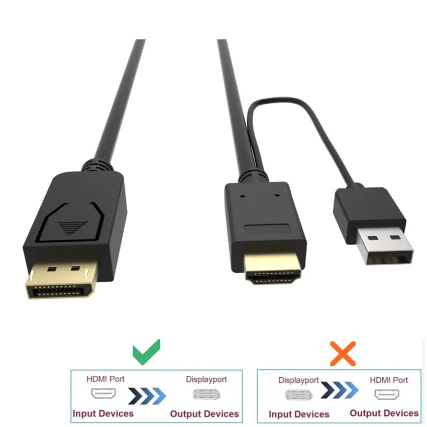 Кабель Hdmi к Displayport с адаптером питания usb конвертер К DP папа мужчине 2 м для