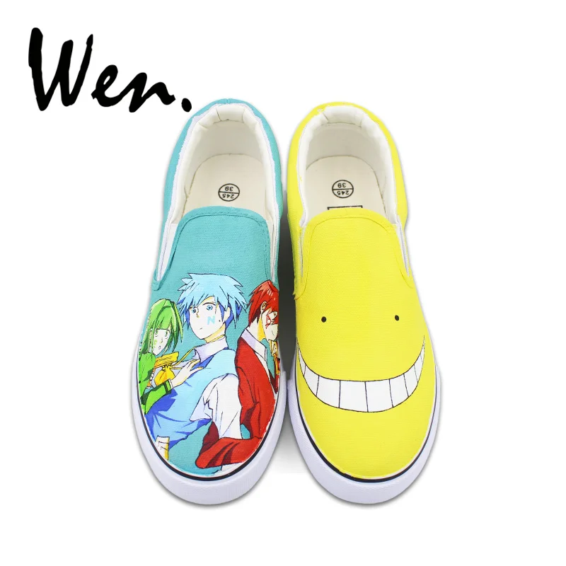 

Wen Low Flat Hand Painted Shoes Woman Platform Sneakers Assassination Classroom Korosensei Slip-on Painting Canvas Shoes