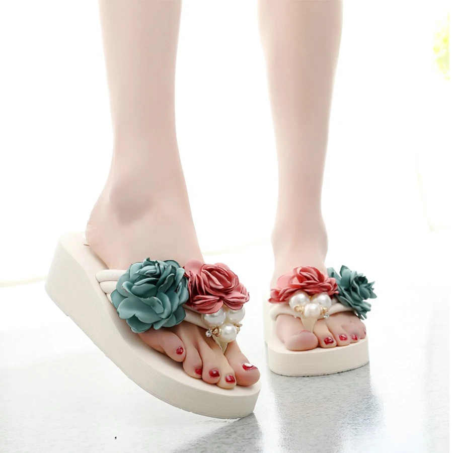 Chanclas/шлепанцы ручной работы с большим жемчугом женские модные пляжные вьетнамки