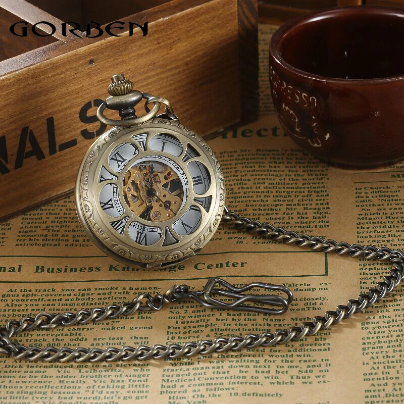 Мужские Винтажные аналоговые Механические карманные часы с римскими цифрами|watch