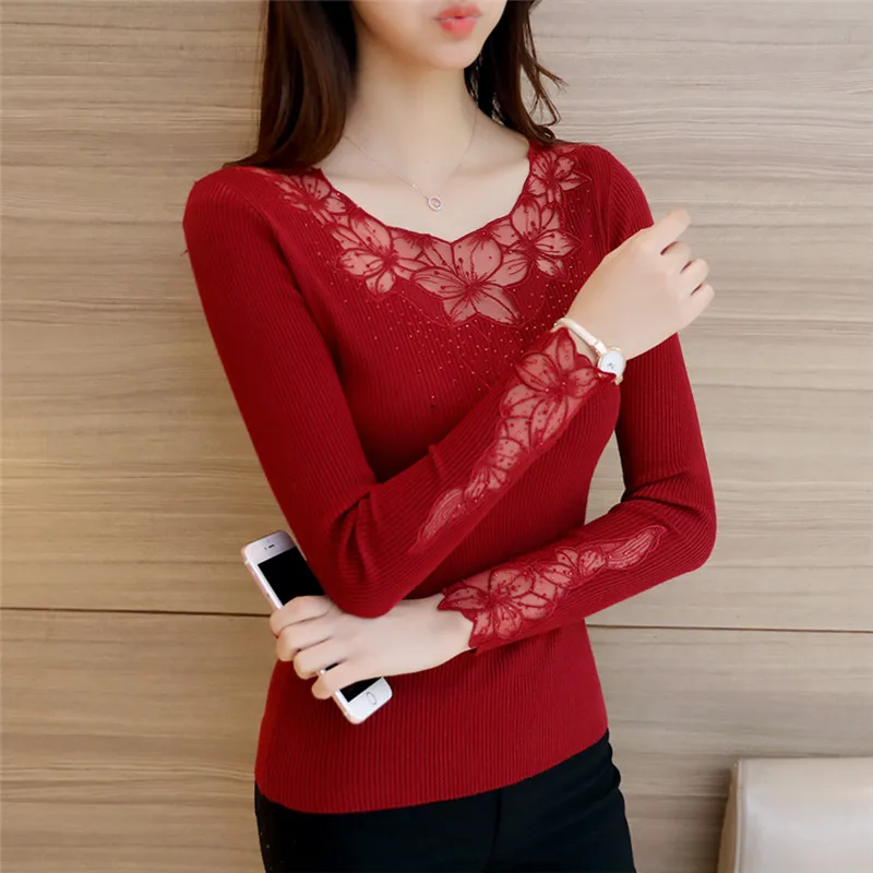 38 осенне-зимнее Новое эластичное вязаное женское платье кружевная вышивка