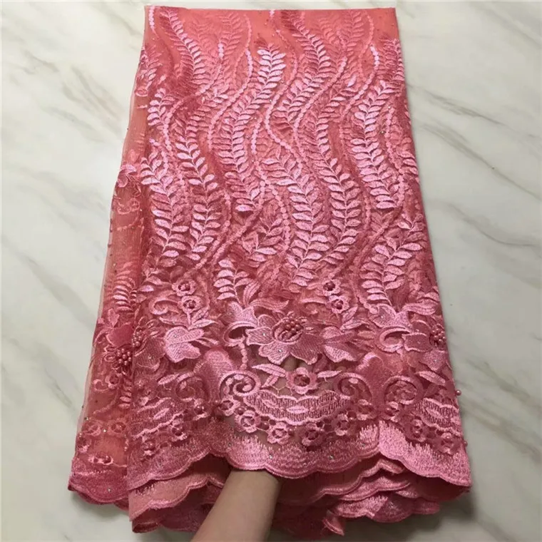 Королевский синий 2019 новый африканский кружевной материал с бусинами высокое