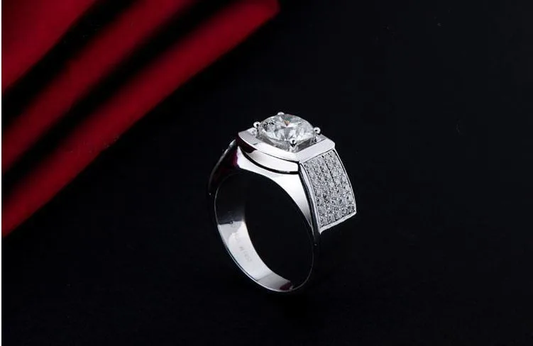 Кольцо мужское из белого золота с имитацией бриллианта 14 к|gift diamond tower|gifts for single