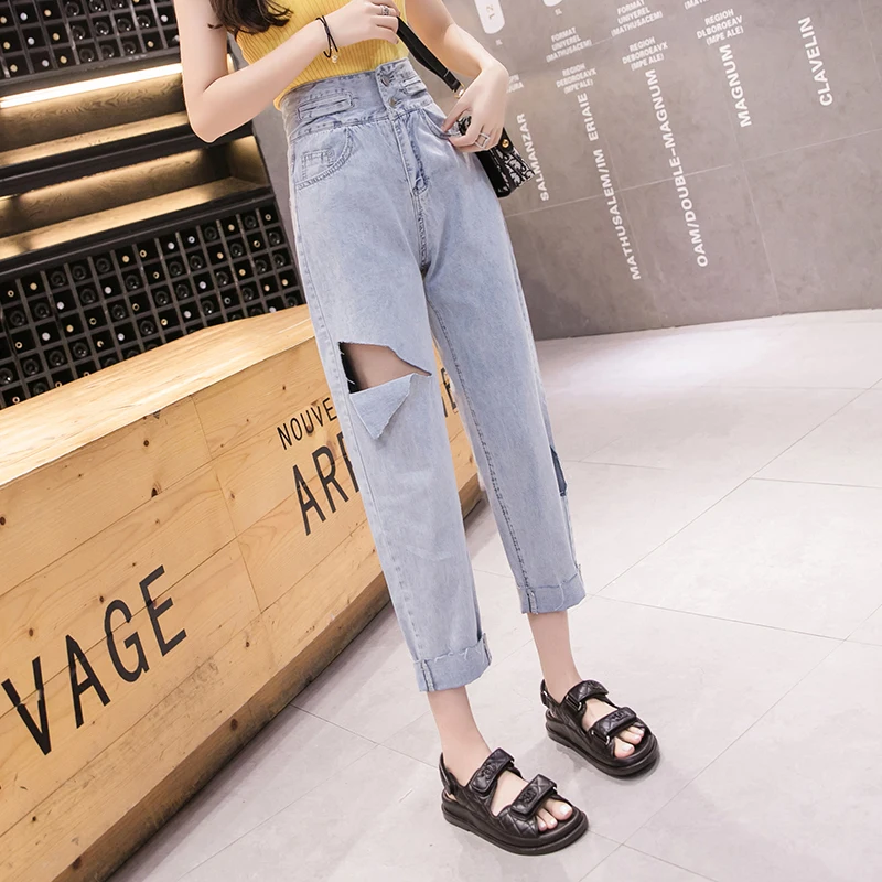 Женские рваные джинсы-бойфренды BF denim femme широкие брюки лето 2019 | Женская одежда