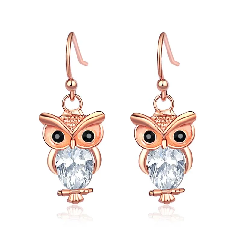 Fashion Cute CZ Crystal Owl Girls Earrings For Women Rose Gold/Silver-Color Animal Statement | Украшения и аксессуары