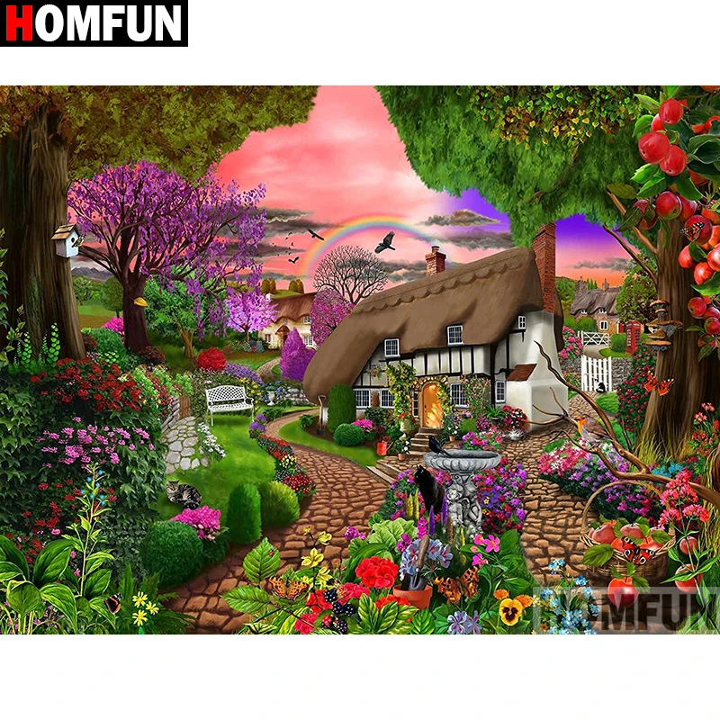 

Алмазная 5D Вышивка HOMFUN «пейзаж дома», полноразмерная/круглая картина «сделай сам», вышивка крестиком, A08251