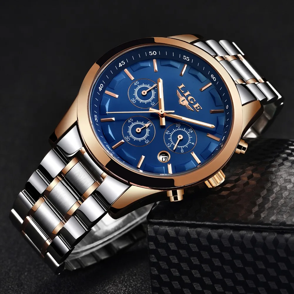 LIGE мужские часы топ BrandLluxury военные спортивные Нержавеющая сталь