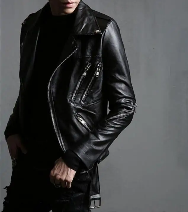 Мужские черные из искусственной кожи в стиле панк мотоцикл байкер куртка рок Zip