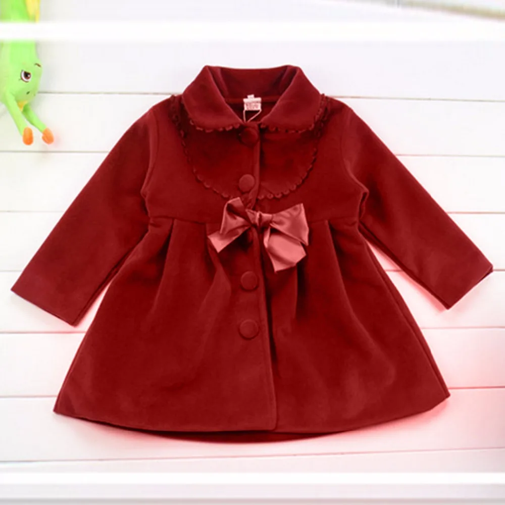 2018 Kids Girls Winter Autumn Spring Jackets Solid Color Bowknot Ornament Baby Blue Red Purple Coat 2-7Y Clothing | Детская одежда и
