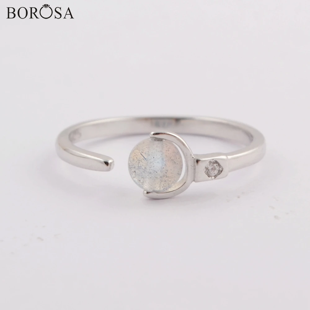 BOROSA 10 шт. модное кольцо из чистого серебра 92.5% пробы с натуральным лунным камнем