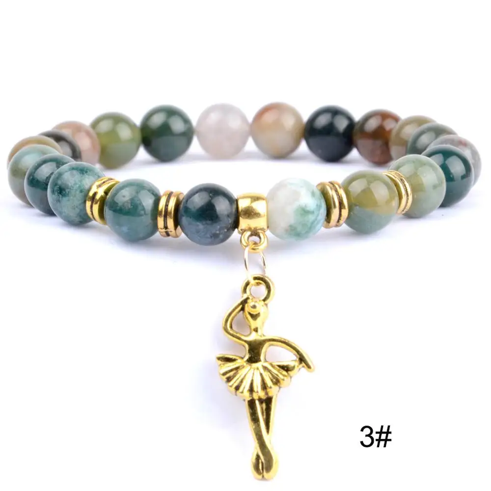 indian agate Мода балерина очарование Браслеты для Для женщин Для мужчин Дружба Ювелирные изделия хризоколла камень браслет из бисера браслет ювелирные - Окраска металла: indian agate