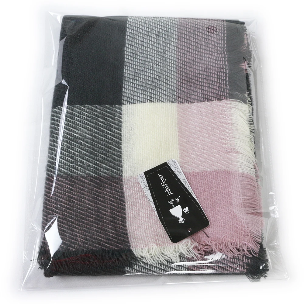 

square shawl blanket scarf fashion cashmere acrylic lady scarf wraps woven plaid winter cape scarves light weight 140G tassel