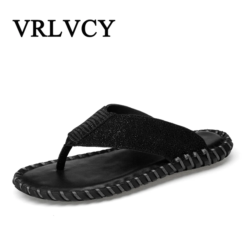 Брендовые летние пляжные слиперы 2018 мужские кожаные сандалии на плоской подошве