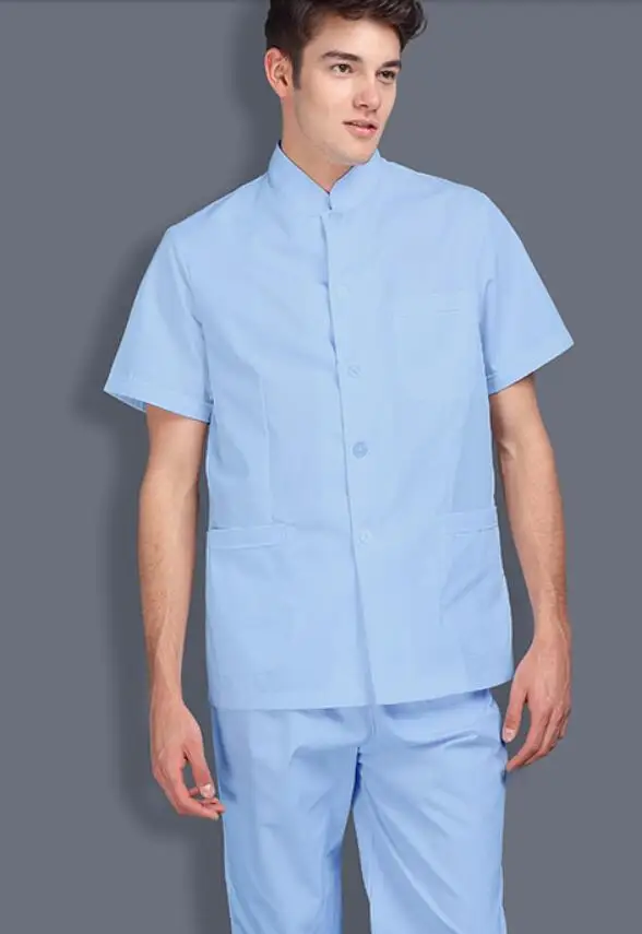 shirt with pant Больница стоматологическая клиника стоячий воротник человек доктор хирургический скраб набор медсестры из плотной ткани медицинская Рабочая Униформа хлопок сплит костюм, K1 - Цвет: shirt with pant