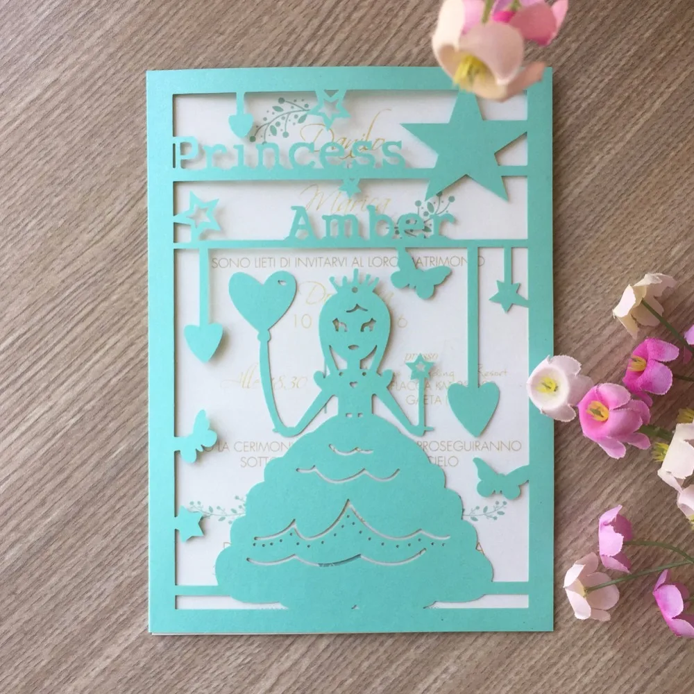 

100pcs Laser Cut Birth Invitation Card for pink Paper Girl's 15th 16th Princess Birthday Invitation Card Greeting Blessing card