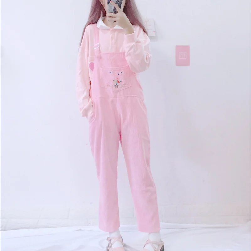 Весенняя мода вельвет комбинезоны для малышек женские Японский kawaii Мультфильм