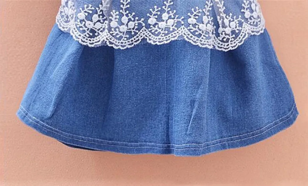 Roupa Infantil Menina/кружевное джинсовое платье принцессы с длинными рукавами и бантом для маленьких девочек; наряды; платья для девочек; повседневная детская одежда;# sg