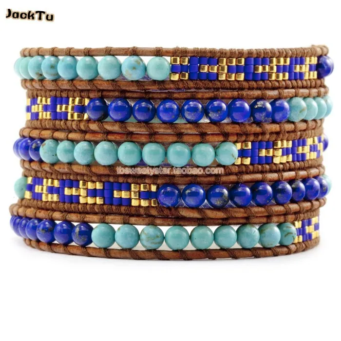 

lapis green beads mixed seed beads 5 wrap bracelet for woman