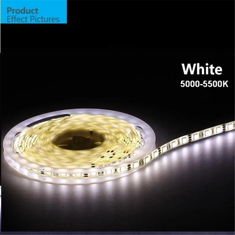 

СВЕТОДИОДНАЯ лента SMD 5050, 5 м/рулон, 12 В постоянного тока, белая, 5000-5500K, высокая яркость IP65
