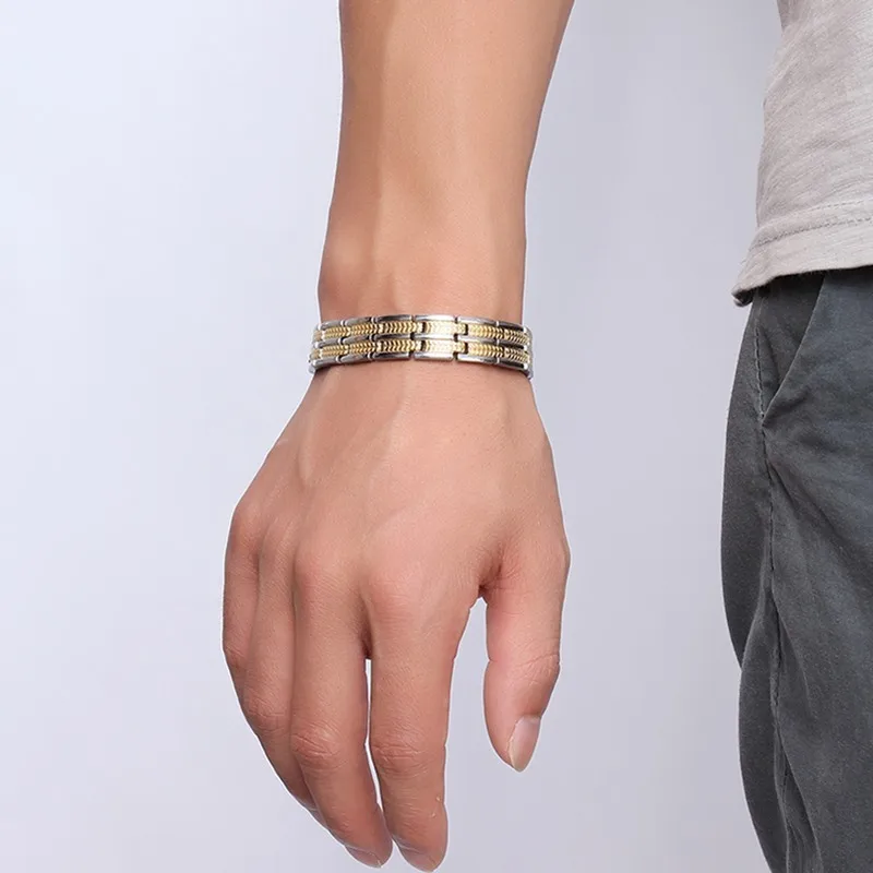 Магнитный мужской браслет Vinterly из нержавеющей стали золотого цвета с эффектом