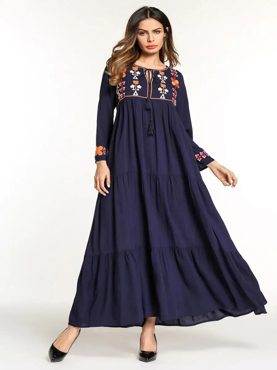 Мусульманское женское платье Abayas Дубай вышивка длинное мусульманское Большие