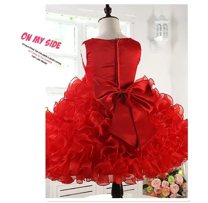 Wowbridal красные платья с оборками и цветами для девочек 2017 Детские выпускного